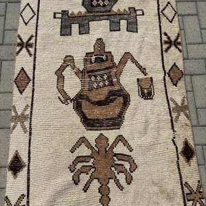 Tapis de couloir vintage 3,2x11,2 pieds, tapis turc en laine marron à imprimé animal - Product Image 4