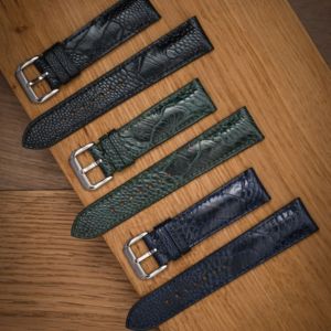 Bracelet de montre en cuir d'autruche multicolores au toucher souple, taille et longueur personnalisées, cuir véritable de luxe, design résistant à l'eau, fabrication - Product Image 1