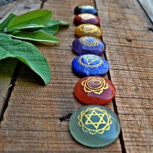 ชุดสัญลักษณ์แกะสลักทรงกลม,พร้อมกล่องไม้ชุดกล่องทำสมาธิหินทรงกลมจักระเจ็ดตัว - Product Image 4