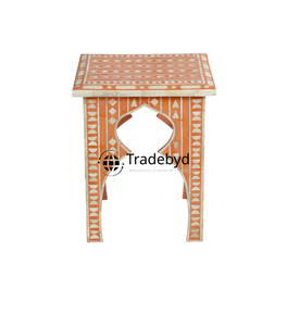 Taburete de incrustaciones de hueso hecho a mano para interiores ricos o mínimos Mesa de acento artesanal elegante de Tradebyd - Product Image 3