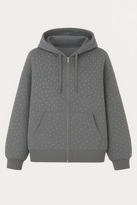 Sweat à capuche unisexe surdimensionné à fermeture éclair, impression par transfert thermique personnalisée ODM, nouvelle tendance, imprimé, séchage rapide, 100% polyester, gris - Product Image 5