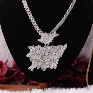 Colgante de Moissanita con Nombre Personalizado Estilo Drizzy Drew con Cadena Cubana, Joyería de Plata de Ley - Product Image 5