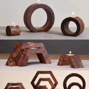 <b>Wooden</b> Decorative <b>Candle</b> Stand Walnut Colour Small Size <b>Candle</b> <b>Stick</b> Holder for Christmas and Wedding Decoration - Product Image 2