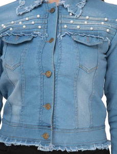 Veste en jean bleu manteau pour femmes sur mesure de haute qualité veste courte décontractée à la mode pour femmes hauts courts en jean - Product Image 3