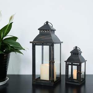 Linterna de vela Rectangular de Metal negro Vintage, linterna decorativa de cristal rústico para interior y exterior, hogar, boda, mesa de Navidad - Product Image 3