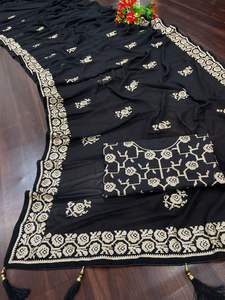 Couleur noire Belle Georgette Saree avec paillettes et travaux de broderie, saree Wedding Wear, saree Designer Party Wear. - Product Image 4