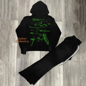 Poids lourd 420 GSM ensemble de pantalons à capuche pour hommes sérigraphie personnalisée surdimensionné coton biologique élégant Baggy pantalon pour garçons à capuche - Product Image 5