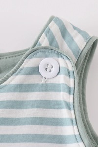 Vêtements pour enfants Jonjon Honeydew à rayures sauge barboteuse pour bébé garçon Spandex/coton lavable brodé personnalisé tenue pour bambins - Product Image 2