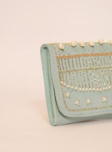Elegant Luxury Women's <b>Pastel</b> Green Velvet Clutch Handmade <b>Party</b> Purse with Pearl & Bead Embroidery for Evening <b>Bag</b> - Product Image 4