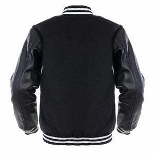 Men's Black Varsity <b>Jacket</b> PU Leather Sleeves Solid Color Button Closure Turn-down Collar Casual Autumn Wear Regular Fit - Product Image 2