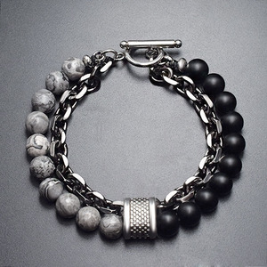 Direct Factory Supply Fine Matte Gradient Stone and Metal <b>Beaded</b> <b>Bracelet</b> Casual/Sporty Natural Fashion Accessory - Product Image 2