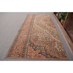Turkish Vintage Patchwork Accent Rug 2.8x6 ft <b>Brown</b> Persian <b>Wool</b> Eco-Friendly Latex Backed - Product Image 1