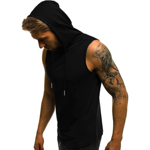 OEM Custom Logo 2024 Solid 100% Cotton Heavyweight Fleece Breathable <b>Men</b> <b>Sleeveless</b> <b>Hoodie</b> - Product Image 3