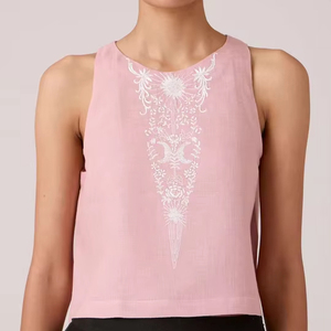 Blusa de verano de manga corta con cuello mandarín Regular de lino bordado Simple Vintage bohemio borlas Casual ODM tamaño Navidad - Product Image 1