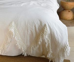 Juego de funda nórdica con borlas Bohemias de algodón 100% con patrón sólido blanco para ropa de cama de boda estilo de granja para uso en el hogar, Hotel, Hospital - Product Image 2