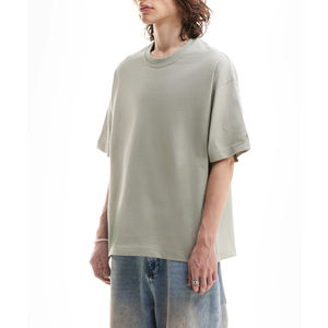 Vente en gros 100% coton personnalisé 3D Logo surdimensionné bouffée T-shirt imprimé hommes 330g poids lourd respirant anti-boulochage équipage tricoté - Product Image 2