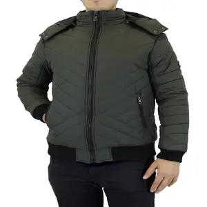Veste d'hiver matelassée à manches détachables pour hommes, avec logo personnalisé, design matelassé à bulles, matériau épais et chaud, style formel à capuche - Product Image 1