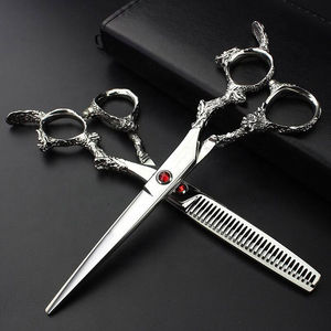 Ensemble de ciseaux de coiffeur et d'amincissement à poignée Dragon noir de qualité supérieure lame en acier inoxydable tranchante en acier VG10 japonais - Product Image 5