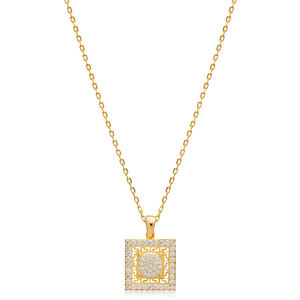 Clear CZ Square Geometric Charm Collar Joyería de plata Joyería fina hecha a mano - Product Image 6