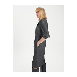Vestido Midi de Mezcla de Viscosa con Doble Bolsillo, Manga Larga, Cuello de Vestir y Detalles de Cinturón para Mujeres Profesionales - Product Image 5