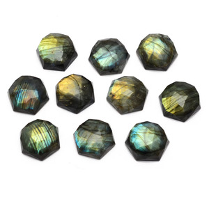 Cabujón hexagonal facetado de labradorita de 20x20 mm, par natural a juego, labradorita de fuego, gemas semipreciosas para la fabricación de joyas. - Product Image 2