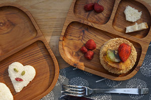 Plateau de service carré en teck massif écologique de 20 cm, motif uni, 3 compartiments, pour pique-niques en plein air, camping, gravé - Product Image 3