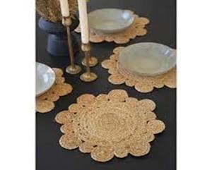 Modern <b>Round</b> <b>Placemats</b> Floral Tikki Design Solid Jute Eco-Friendly Braid Machine Made Customizable DIVTIK DECOR for Home Use - Product Image 3