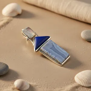 Collar con Colgante de Plata 925 de Moda para Mujer con Piedra Azul, Bañado en Rodio, Cadenas de Oro de 18K, Detalles de Diamantes, Base de Platino - Product Image 1