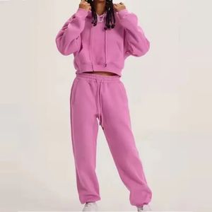 Conjunto Deportivo de Dos Piezas para Mujer con Logotipo Personalizado, Pantalones Deportivos Bordados y Sudadera con Capucha y Cremallera de Manga Larga - Product Image 2