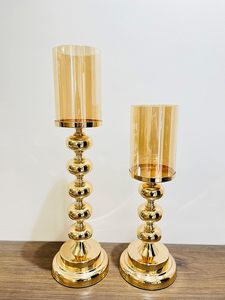 โคมไฟเหล็กบนโต๊ะอาหารเชิงเทียนโบราณที่ใส่เทียนสีทอง - Product Image 6