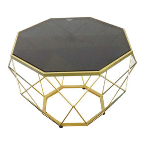 Contemporary Diamond Tempered Glass Coffee Table in <b>Gold</b> Tone Frame - Product Image 1