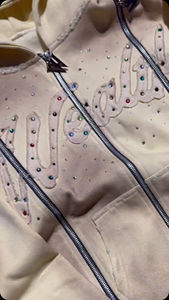 Yingling Logo Personnalisé Vintage Boxy Baggy Strass Broderie Applique Surdimensionné Soleil Délavé En Détresse Lavage À L'acide Zip Up Hoodies - Product Image 4