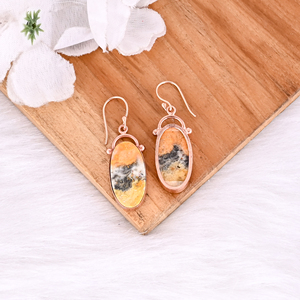 Pendientes de diseño hechos a mano de jaspe de abejorro de Latón chapado en oro rosa, regalos de Navidad, joyería, Pendientes colgantes, pendientes de jaspe - Product Image 4