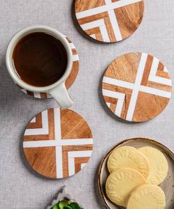 Posavasos de madera de estilo rústico moderno hechos a mano, posavasos reutilizables con incrustaciones blancas para decoración del hogar, Bar, mesa de centro - Product Image 2