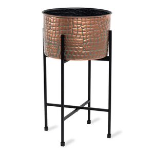 Maceta de Metal de cobre en relieve con soporte negro, soporte decorativo para maceta para interior, hogar, oficina, sala de estar, jardín, exhibición - Product Image 1