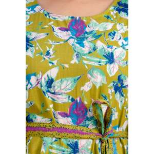 Robe longue élégante Chartreuse à imprimé floral, sans manches, ourlet asymétrique, taille naturelle, respirante et écoresponsable, idéale pour les sorties en club - Product Image 6