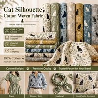 Tissu personnalisé à motif silhouette de chat, impression numérique OEM ODM, plusieurs bases pour robes, foulards, sacs, textiles de maison, faible MOQ