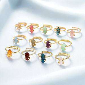 Twisted Band Hexagon Point Natural Labradorite Gemstone Fashion <b>Adjustable</b> <b>Ring</b> Gold Plated Birthstone <b>Ring</b> - Product Image 2