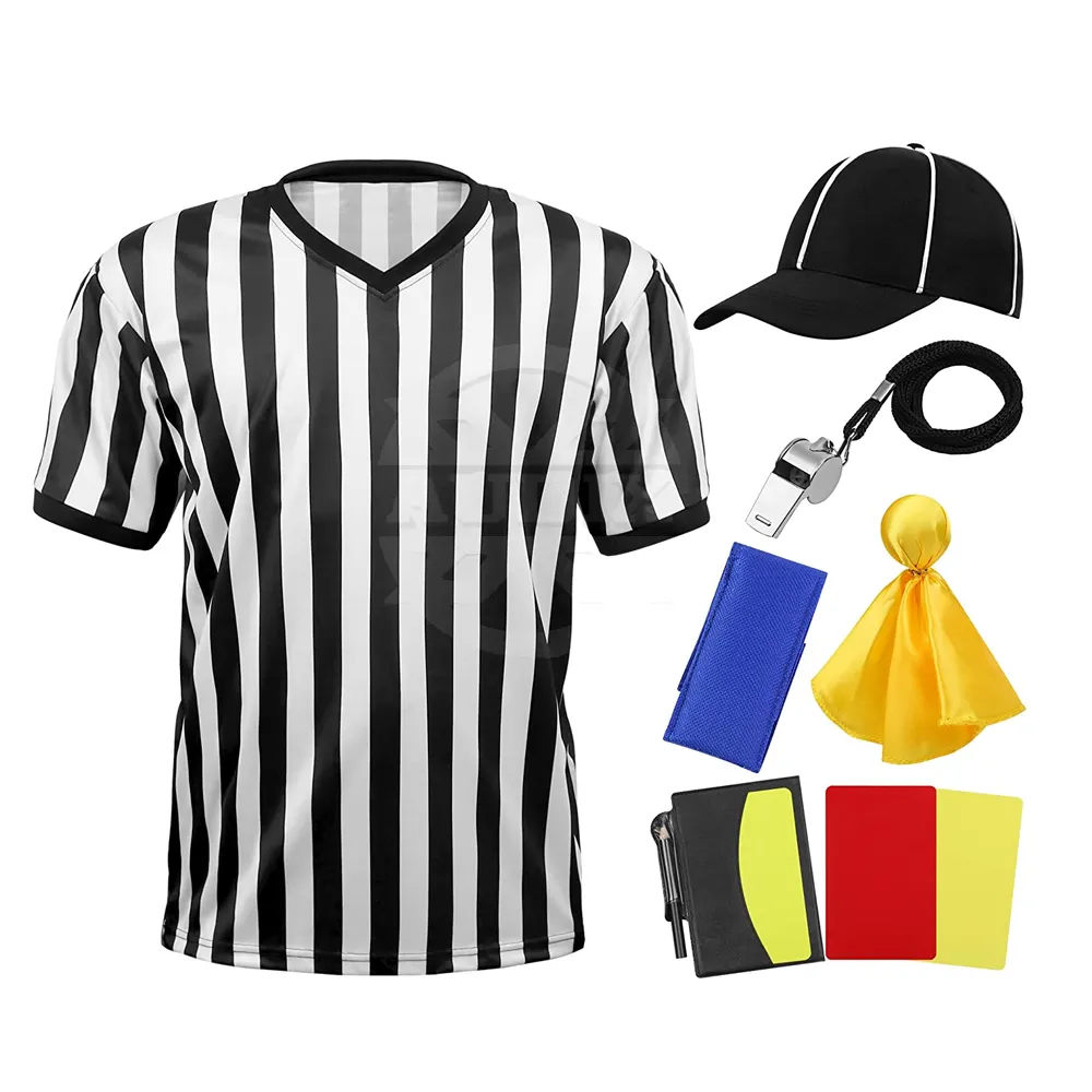Chemise d'arbitre à col en V Cartes d'arbitre Chapeau Drapeau de pénalité Sifflet de sac de sable avec lanière pour basket-ball Football Football
