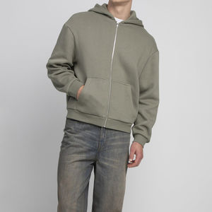 Sudadera con capucha y cremallera de punto bordada personalizable al por mayor para hombre, de manga larga, 100% algodón, ecológica - Product Image 6