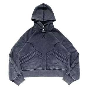 เสื้อมีฮู้ดแบบสวมหัวผ้าฝ้ายออร์แกนิกบ็อกซี่มีกระเป๋าข้างขนาดใหญ่สามารถปรับแต่งได้แบบมีกระเป๋าด้านข้างของ100% - Product Image 1