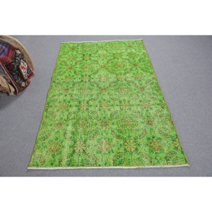 Tapis Turc Vintage Moderne 3.7 X 6.4ft Vert Marron Patchwork Design Classique Grande Surface Rectangle Laine Matériel Latex Tapis de Chambre - Product Image 1