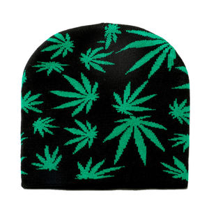 Bonnet unisexe chaud automne-hiver 2025, style hip-hop, jacquard feuille verte colorée, tricoté sans bord, déchiré - Product Image 1