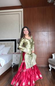 LANZANDO NUEVO DISEÑADOR SHARARA PALAZZO FABRIC MOSS SATIN con SECUENCIA DE BORDADO TRABAJO para PARTY REVERSER - Product Image 2