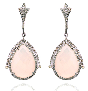 REYES Boucles d'oreilles en pierres précieuses quartz rose style Art déco avec diamant naturel en argent sterling 925 Bijoux victoriens pour les fêtes - Product Image 1