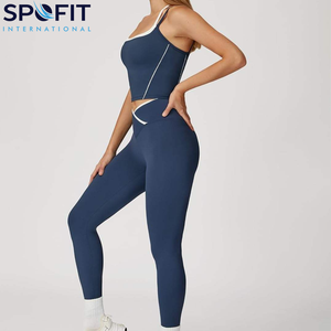 Nouvelle conception de vêtements de sport écologiques, ensemble de yoga 2 pièces, couleur unie, séchage rapide, respirant, soutien-gorge de sport et leggings pour femmes, pour la salle de sport et le fitness - Product Image 2
