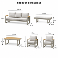Komplett aus Aluminium Gefertigtes Langlebiges Wasserdichtes Modernes Outdoor-Sofa-Set 5-teilig mit Komfortablen Kissen für Garten, Terrasse, Wohnzimmer & Esszimmer