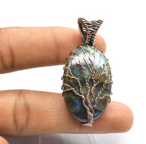 Pendentif en cuivre labradorite fait à la main fil de cuivre enroulé pierre précieuse laiton arbre de vie bijoux type religieux chrétien - Product Image 3