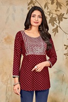 Rayon altın baskı nakış dizisi ile iş Kurtis kadınlar için online satış