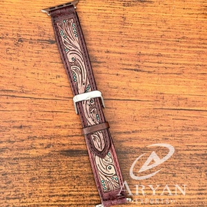 Nuevo diseño personalizado de cuero genuino hecho a mano Real, correas de reloj pintadas con herramientas florales occidentales, correas de reloj de repuesto bohemias occidentales - Product Image 1